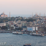 Stambuł, wieża Galata, widok na Sultanahmet, Błękitny Meczet i Hagę Sofię