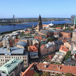 Panorama starej Rygi, widziana z wieży widokowej kościoła św.Piotra