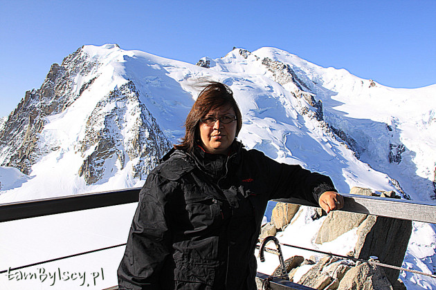Chamonix-Mont Blanc, widok na Mont Blanc z górnej stacji kolejki Aquille du Midi