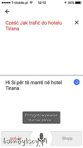 Aplikacja Google Translate, przykład tłumaczenia głosowego na albański